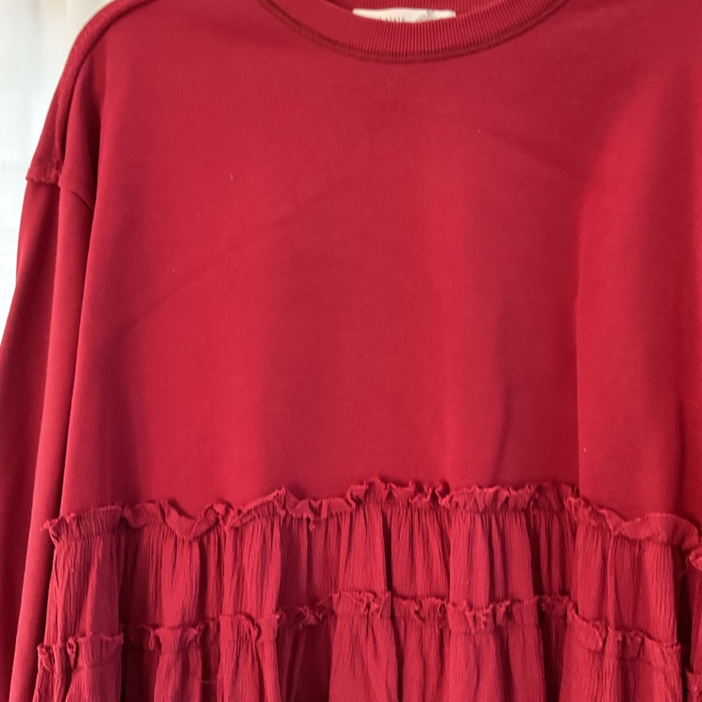 Altar'd State Ruffled Hem Pullover - Crimson - Picture 2 of 4